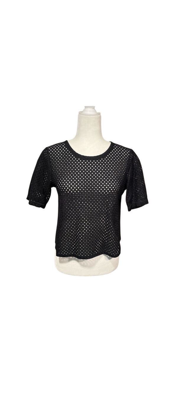 Banana Republic black perforated mesh short sleeve cropped top - S
